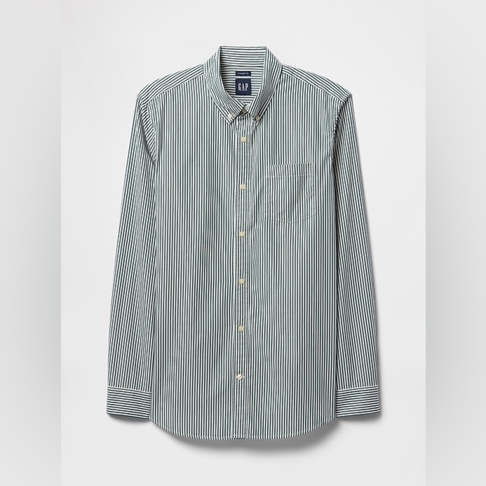 GAP Kids Green & White Striped Button Down Shirt XS (4–5) Classic Cotton Poplin